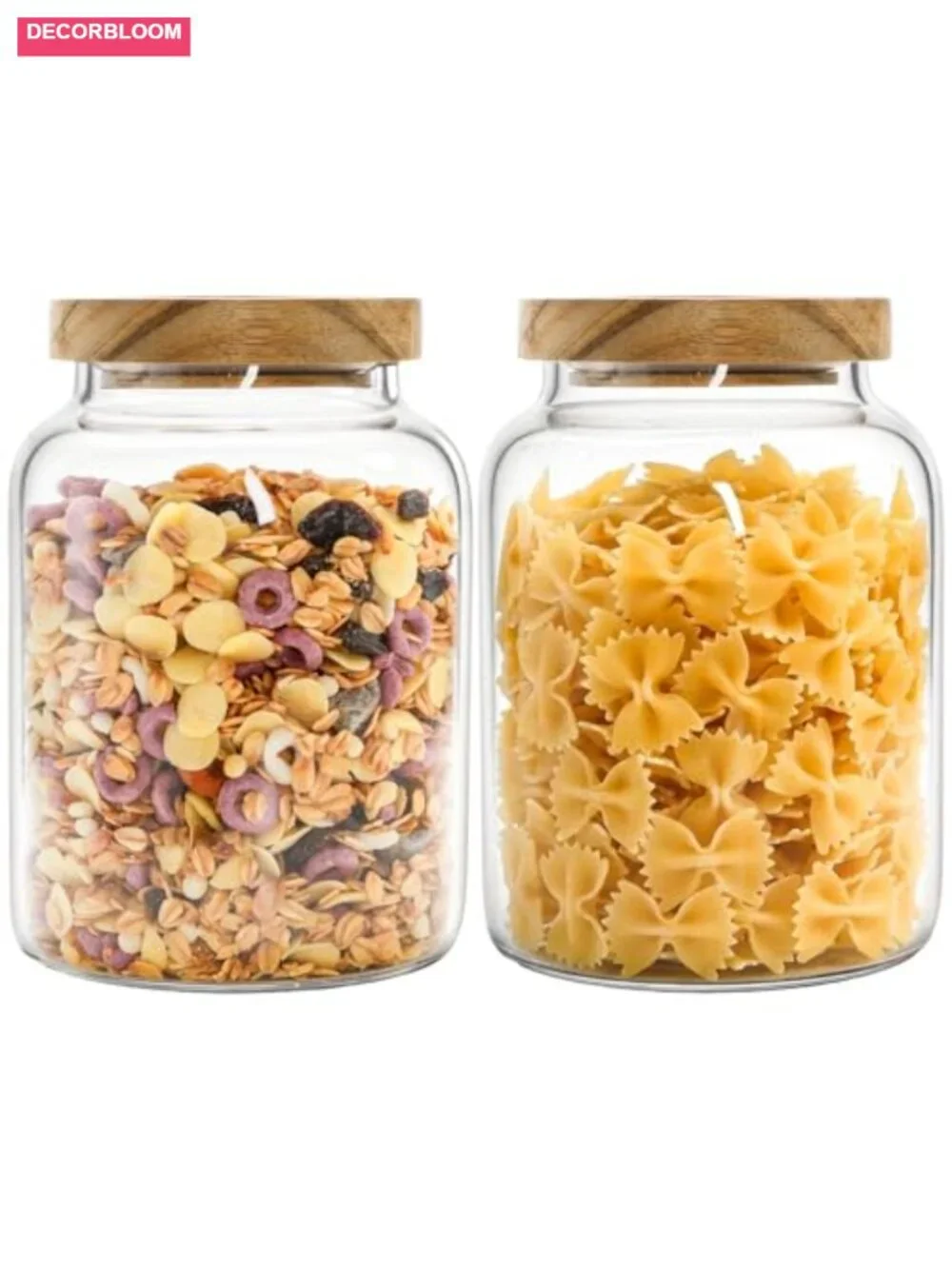 2-Pack Glass Storage Jars with Wooden Lids, 42oz Airtight Canisters